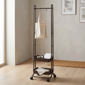 Minimalist Metal Double Tier Clothing Rack With Wheels Multifunctional <b>Storage</b> Organizer Standing Type For Living Room - Product Image 2