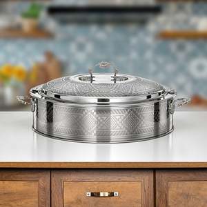 Cacerola Vintage de Acero Inoxidable con Tapa Redonda con Patrón de Diamantes de 33 cm, Utensilios de Cocina Duraderos para la Colección Ramadán, Fiestas Eid, Hotpot - Product Image 4