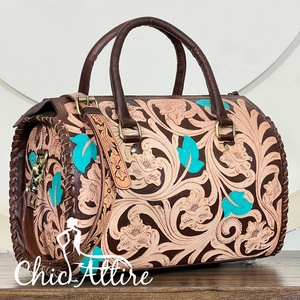 Nuevo Bolso de Cuero Grabado a Mano Estilo Western, Bolso de Mano con Diseño Floral, Bolso de Viaje de Cuero Genuino, Bolso de Mano para Mujer - Product Image 1
