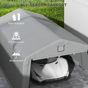 Garage portable robuste de 12 pi x 20 pi avec fenêtres de ventilation et grande porte enroulable pour 2 voitures, gris - Product Image 4