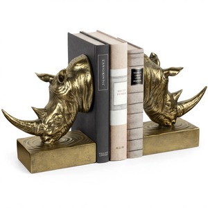 Brass Rhinoceros <b>Bookends</b> 2Pcs Sculptural Design Contemporary Metal <b>Bookends</b> Gold Plated - Product Image 3
