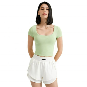 T-shirts pour femmes, hauts de yoga sans couture, vêtements de sport, t-shirts de fitness à manches courtes, hauts de yoga pour la gym, vente en gros - Product Image 6