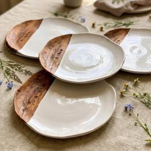 Round <b>Ceramic</b> Flat <b>Plate</b> Handmade Minimalist Design Speckled Finish Dinnerware Set - Product Image 4