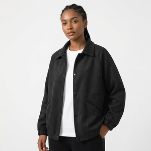 <b>Men's</b> Loose Fit Shirt <b>Jacket</b> Solid Black Turn-down Collar Regular Sleeve Casual Autumn Wear Single Breasted Design - Product Image 2