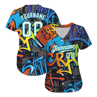 Maillot de baseball pour homme, style graffiti urbain, sublimation personnalisée, manches courtes, boutons intégraux, nom et numéro personnalisés, maillot d'équipe