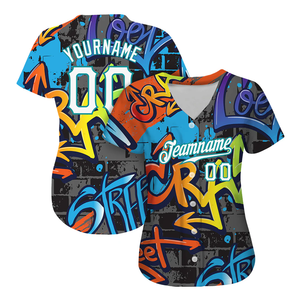 Camiseta de Béisbol Urbana con Estampado de Grafiti para Hombre, Sublimada, Personalizada, con Botones, Manga Corta, Nombre y Número Personalizados, Camiseta de Equipo - Product Image 1
