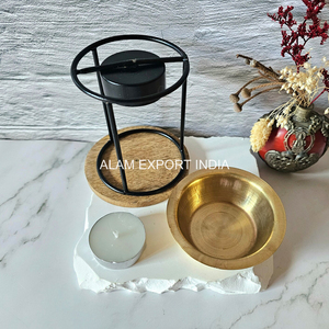 Iron Frame Black Powder Coated Wooden Base Brass <b>Oil</b> Bowl Aroma Diffuser Incense Burner Religious Incense Holder Lowest Price - Product Image 6