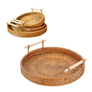 Handwoven RATTAN TRAY <b>FRUIT</b> <b>STORAGE</b> BASKET with Handles Gift, Serving & Home Decor, Woven Serving Tray for Kitchen & Table - Product Image 1