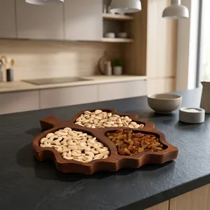 Plateau à fruits secs en bois, plateau de service en bois fait main, vaisselle décorative en bois naturel pour fruits secs, noix, collations, apéritifs, cuisine - Product Image 5