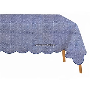 Mantel Rectangular con Borde Festoneado, Nuevo, 100% Algodón, Marca Premium, Lavable, Elegante, para Bodas y Banquetes, Moderno, con Estampado de Bloques - Product Image 6