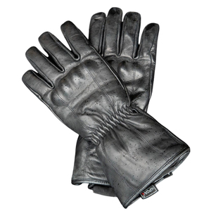 Guantes de Motocicleta Deportivos Unisex de Cuero Negro con Protección en los Nudillos, Palma Acolchada, Correa de Muñeca Ajustable y Puño Tipo Guantelete - Product Image 1