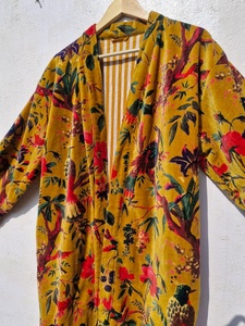 Kimono de Terciopelo con Estampado de Aves, Hecho a Mano, para Invierno, Unisex, Estilo Boho Hippie, Bata de Baño, Kimono para Mujer con Cinturón - Product Image 3