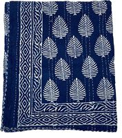 Couvre-lit Kantha fait main à imprimé floral indigo, réversible, en coton écologique, tailles King et Queen, pour la maison, l'hôtel et les mariages