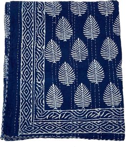 Colcha Kantha Hecha a Mano con Estampado Floral Índigo, Reversible, Ecológica, de Algodón, Tamaños King y Queen, para Hogar, Hotel, Boda - Product Image 4