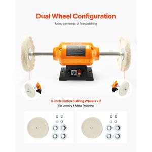 Lucidatrice da banco a doppia velocità da 1/2 HP, 8 pollici, 1725/3450 RPM, con 2 cuscinetti - Product Image 4