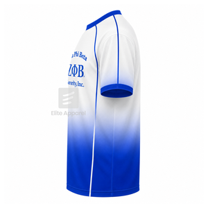 Custom Zeta Phi Beta Sorority Football Jersey <b>Short</b> <b>Sleeve</b> Logo Front Blue <b>White</b> Gradient Color Breathable <b>Women's</b> Polyester - Product Image 4
