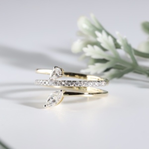 Three Row Bypass <b>Wrap</b> Ring Central Row Sparkling Marquise Pear Cut Lab Grown Diamond Gold Engagement <b>Wedding</b> Anniversary Jewelry - Product Image 4