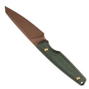 Cuchillos de Hoja Fija Verde Oscuro con Hoja Marrón Cobre, Mango Texturizado, Herrajes Dorados, Funda Protectora Negra y Portátiles para Exteriores - Product Image 1