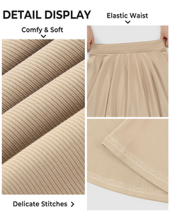 Falda plisada beige para niñas, tela tejida, mini falda acampanada lisa con bolsillos, ropa informal para la escuela - Product Image 5