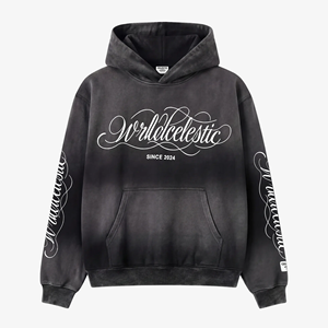 เสื้อฮู้ดซิปผู้ชายรุ่นใหม่ปี 2026 ผ้าฝ้ายเฟรนช์เทอร์รี่ 350 GSM 100% สีดำ ทรงโอเวอร์ไซส์ สไตล์สตรีทแวร์ พิมพ์ลายโลโก้ด้านหน้า เหมาะสำหรับใส่ในฤดูหนาว - Product Image 1