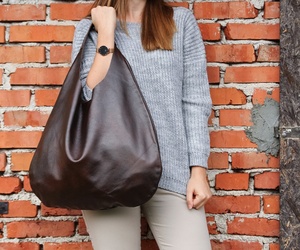 Chocolate Brown Oversize <b>Leather</b> Bucket Hobo Bag LHB-0089 High Quality <b>Soft</b> Everyday Large Tote <b>Purse</b> Open Closure Lady Style - Product Image 1