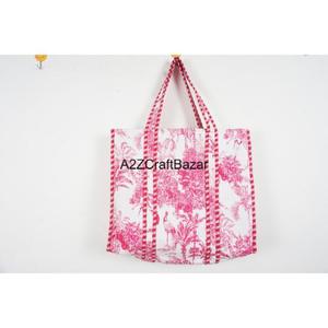 Bolso Tote de Hombro Acolchado de Algodón 100% a Rayas Hecho a Mano con Asa Larga para Mujer, Ecológico, Estilo Bohemio Indio, para Compras, Exposiciones y Fiestas - Product Image 2