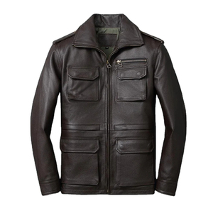 Abrigos Largos de Cuero Genuino al por Mayor para Hombre, Chaqueta de Invierno Negra de Primera Calidad, Estilo Gabardina, Corte Entallado - Product Image 1