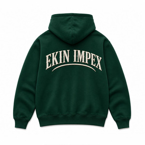 Ekin Impex Embroidered Hoodie Men's Regular Fit Fleece Cotton Casual Sweatshirt Autumn Green Front Logo Pocket Design - Product Image 2