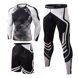 Unisex <b>Red</b> Black Compression <b>Long</b> <b>Sleeve</b> <b>Top</b> Full Length Pants Set Sweat-Wicking Breathable Quick Dry Four-Way Stretch - Product Image 3