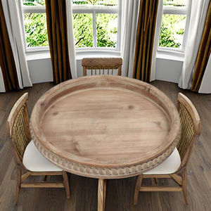 Bandeja de Servir de Madera con Cuentas, Multifuncional, con Patrón Geométrico Horizontal, Diseño Rústico Tradicional Hecho a Mano, Plato Decorativo - Product Image 1