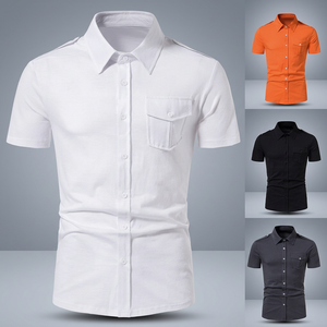 Men's White Short Sleeve Cotton Casual Shirt Turn-<b>down</b> Collar Solid Color Breathable Poplin Fabric Summer Style - Product Image 2
