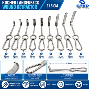 ชุดเครื่องมือผ่าตัด Kocher Langenbeck Wound Retractor ขนาด 21.5 ซม. ทำจากเหล็กกล้าไร้สนิม สำหรับการผ่าตัดทั่วไป - Product Image 1