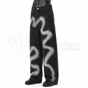 Jean en denim taille haute à jambe large pour homme, en coton, tie-dye, coupe ample, streetwear, délavé, mode automne - Product Image 3