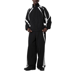 <b>Men's</b> Reflective Nylon Windbreaker Tracksuit Streetwear Zip Up Two Piece <b>Jacket</b> Pants Set - Product Image 1