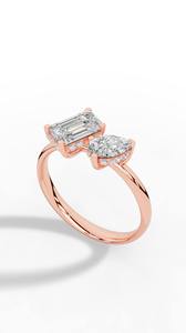 Elegante Anillo Toi et Moi de Dos Piedras con Esmeralda y Diamantes Simulados de Corte Pera en Banda de Plata Pulida para Mujer, Talla Siete - Product Image 5