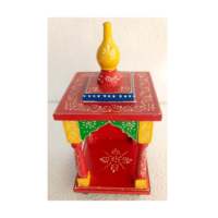 Petit Temple en Bois Rouge pour la Décoration Intérieure, Mandir en Bois de Mangue Fait Main, Pooja Ghar 4,5 x 4,5 x 9,5 Pouces, Peint à la Main, Écologique