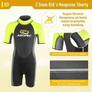 Combinaison courte en néoprène Aropec 2,5 mm pour enfants, fermeture éclair avant, coutures plates, maillot de bain thermique pour enfants pour le surf et la plongée OEM/ODM - Product Image 4