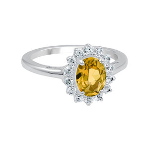 Anillo de Compromiso Gourik de Plata de Ley 925 con Citrino, Chapado en Rodio, Gema Amarilla Ovalada de Lujo, Corte Princesa, para Mujer - Product Image 2