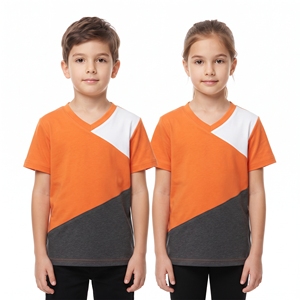 Camisetas de Manga Corta con Cuello en V para Niños, Unisex, Diseño de Bloques de Color en Tres Tonos, Ropa Casual Personalizada para Niños y Niñas, Venta al Por Mayor - Product Image 5