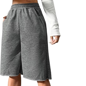 Nouveauté 2026 Short en molleton 100% coton vintage délavé à l'acide pour femme, taille mi-haute, longueur genou - Product Image 4