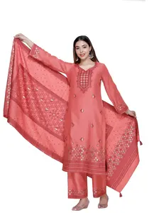 Ensemble de costume d'hiver pour femme Safaa Acro-Wool, tissu Salwar Kameez 3 pièces non coupé avec dupatta tissée lourde - Product Image 5