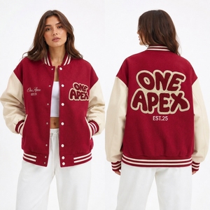 Custom Women’s Red <b>letterman</b> <b>Jacket</b> Oversized <b>Letterman</b> Bomber <b>Jacket</b> With Embroidery Streetwear - Product Image 3