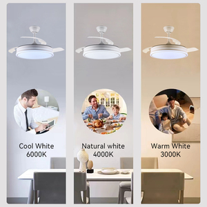Ventilateur de plafond LED moderne avec pales rétractables, télécommande et <span class=keywords><strong>abat</strong></span>-<span class=keywords><strong>jour</strong></span> à intensité variable pour chambres d'hôtel - Product Image 5