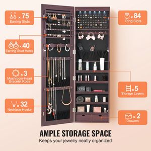 47.05 Inch Tall <b>Lockable</b> Jewelry <b>Cabinet</b> Armoire Full Length Mirror Jewelry Organizer Wall Mounted Mirror Jewelry <b>Cabinet</b> - Product Image 5