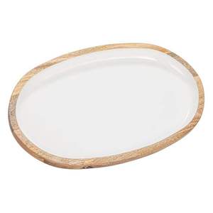Plato Ovalado de Madera de Mango Sostenible con Recubrimiento Esmaltado y Estampado Botánico Moderno de Lujo para Servir en Fiestas y Cenas - Product Image 1