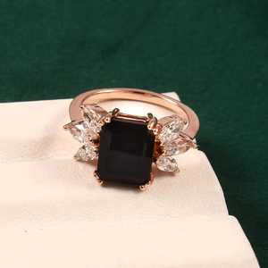 Anillo Art Deco de Ónix Negro con Corte Esmeralda, Hecho a Mano en Plata de Ley 925 con Baño de Oro Rosa de 14K, Gema Preciosa, Regalo para Ella, para Bodas y Fiestas - Product Image 2