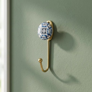 Ceramic Tile Wall <b>Hook</b> Brass Finish Vintage <b>Decorative</b> <b>Coat</b> Hanger Single <b>Hook</b> Adjustable Waterproof Eco-Friendly Self-adhesive - Product Image 3