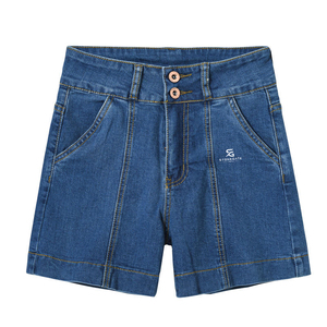 Shorts en jean personnalisés pour femme, taille haute, élastique, délavage acide, ourlet effiloché, coton, décontracté, sportswear d'été 2026 - Product Image 2