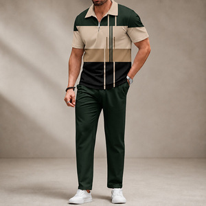 Conjunto Deportivo Polo Sublimado con Cierre de Cremallera, Personalizado, de Secado Rápido, Estilo Urbano, Informal, de Verano, de 2 Piezas, con Bloques de Color - Product Image 4