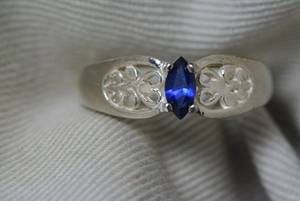 Certified Natural Blue Sapphire <b>Ring</b> Sterling <b>Silver</b> Marquise <b>Solitaire</b> September Birthstone Jewelry Gift For Her - Product Image 3